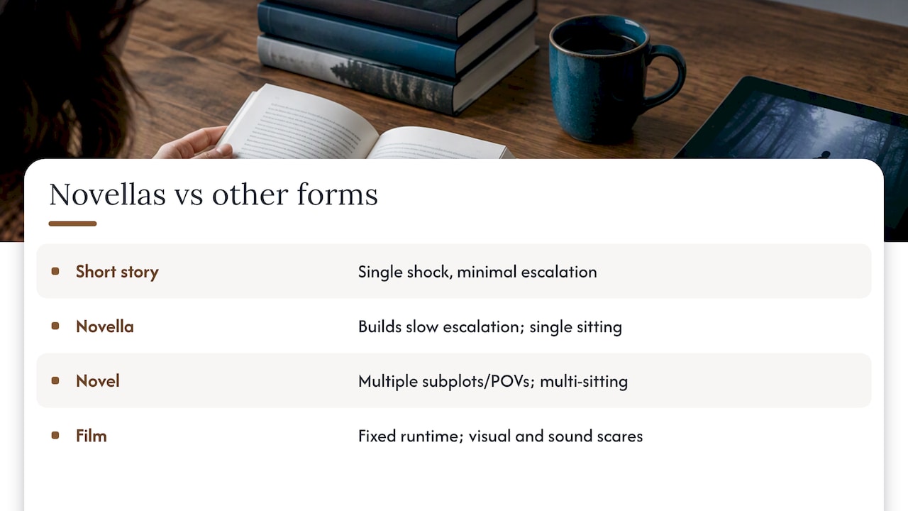 Novellas Versus Short Stories, Novels, and Films — overview diagram